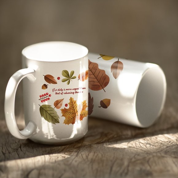 Thankful Message Coffee Mug. Thanksgiving Coffee Cup. Fall 15oz Ceramic Mug. - Picture 3 of 5